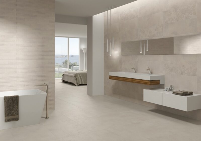 Azulev Steingut Wandfliese Dekor Frame 25x65 cm Marfil Beige matt